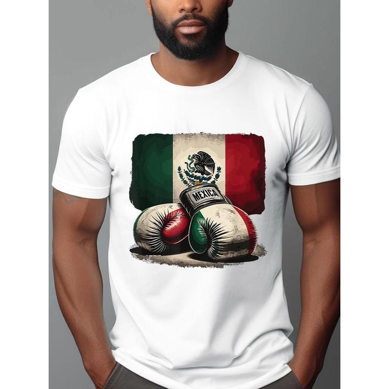 Men's Retro Mexico Boxing Cotton Print T-Shirt