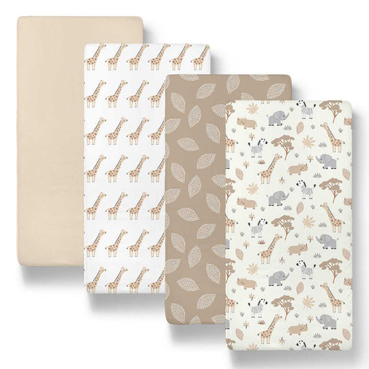 Safari Neutral Baby Bassinet Sheets 4-Pack for Boys and Girls