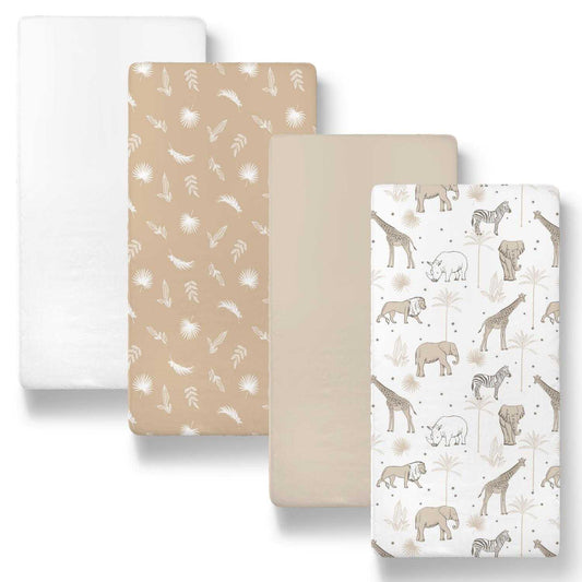 Caramel Safari Organic Bassinet Sheets 4-Pack for Boys and Girls