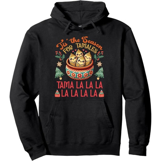 Men's Christmas with a cultural twist featuring tamales Graphic Hoodie/Graphic T-Shirt - Regular Fit | Soft & Breathable Fabric, Durable Print, Everyday Comfort, Machine Washable, festive and playful holiday celebration with a focus on traditional Mexican