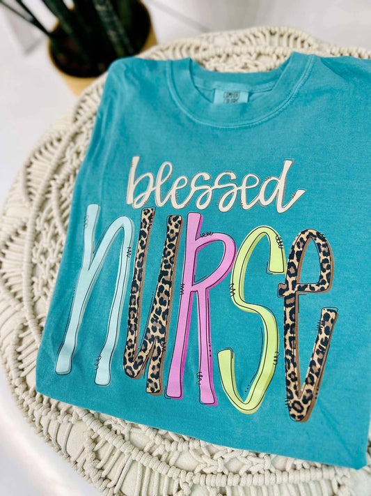 Blessed Nurse Leopard Multi Dtf Tee
