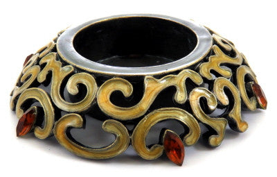 Filigree designed candle holder with pointed oval shaped rhinestone accents ch4